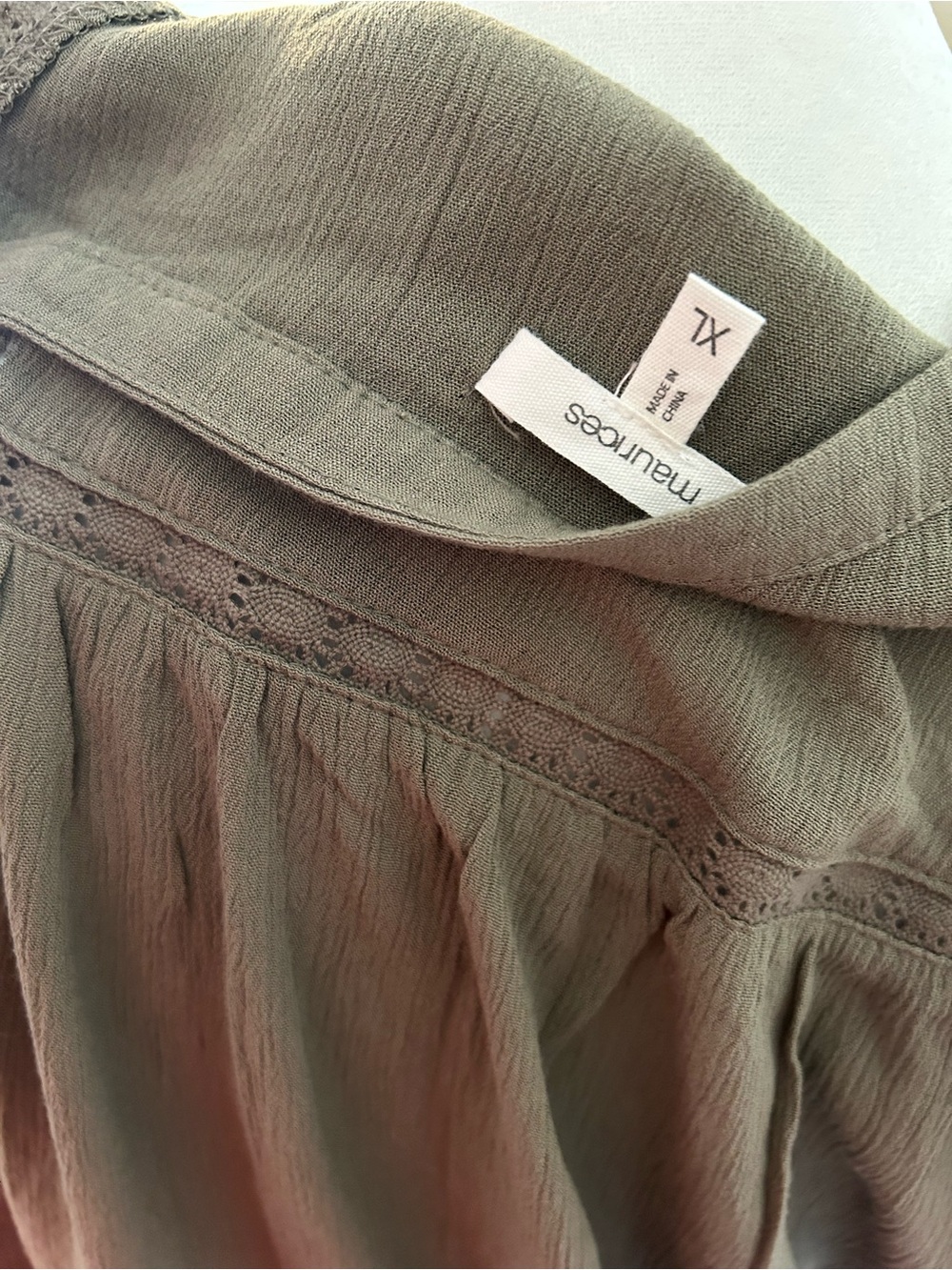 Maurices Olive Green Button-Front Peasant Blouse - Picture 8 of 10